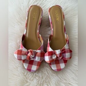 JCrew heeled mules with a bow